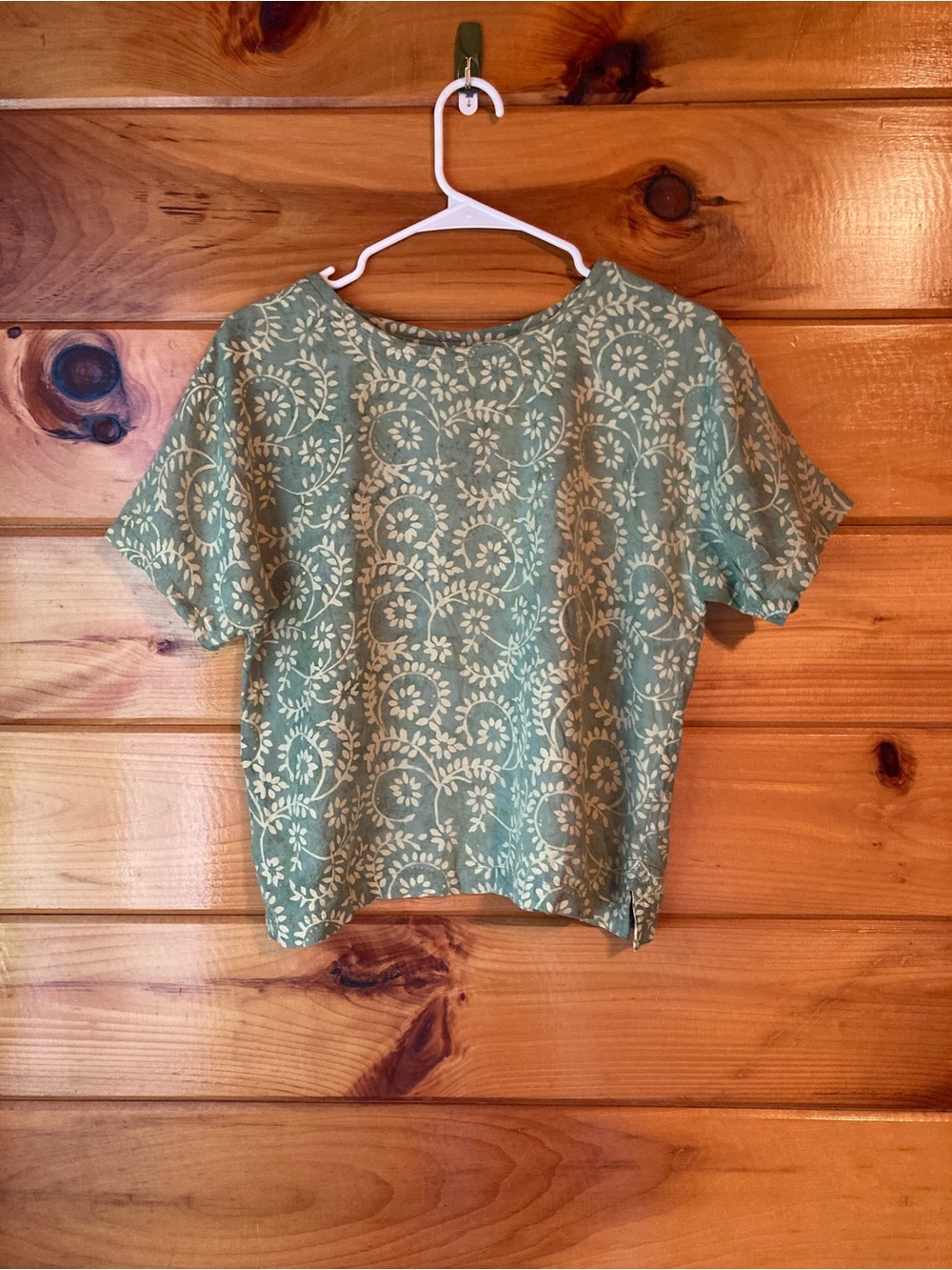 Green Floral Short Sleeve Women's Top
